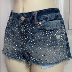 Victoria’s Secret PINK Rhinestone Studded Short Jean Shorts Distressed Denim 0